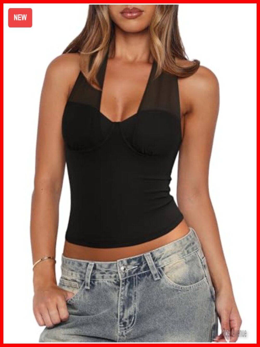 Women's Mesh Halter Double Lined Backless Cami Slim Fit Party Top
